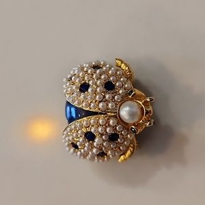 Sale!HATTIE CARNEGIE Ladybug- Cobalt Blue with Simulated Pearls & Rhinestones